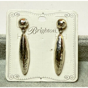 Brighton Bilbao Silver Plated Hammered Oval Crystal Drop Dangle Earrings NEW NWT